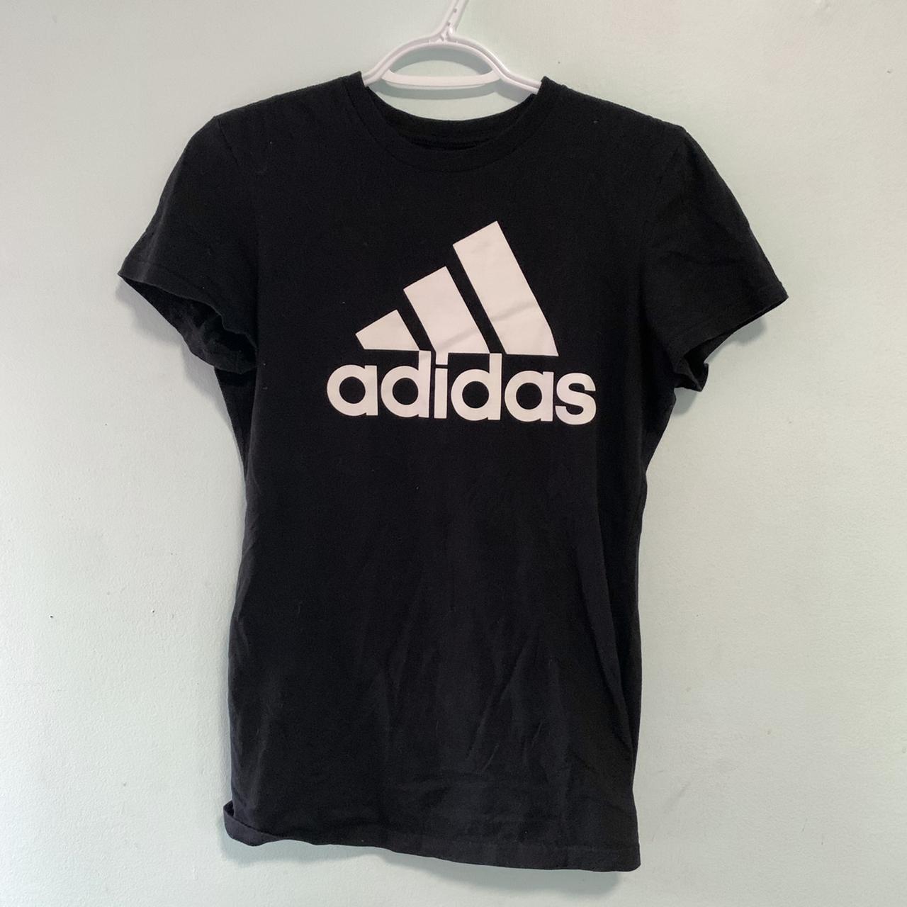 Adidas top with big white Adidas logo in the... - Depop