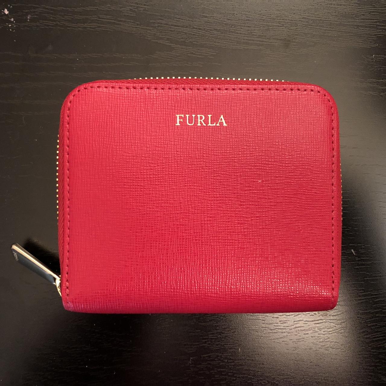 Red Furla wallet with gold zipper. The setting spray... - Depop
