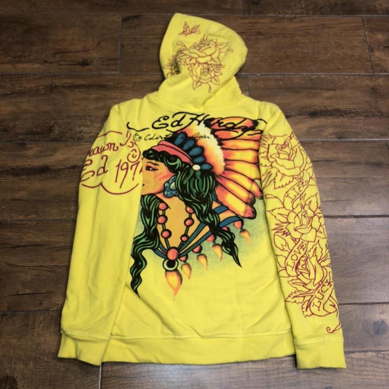 Vintage Ed Hardy Hoodie with cozy fur Size... - Depop