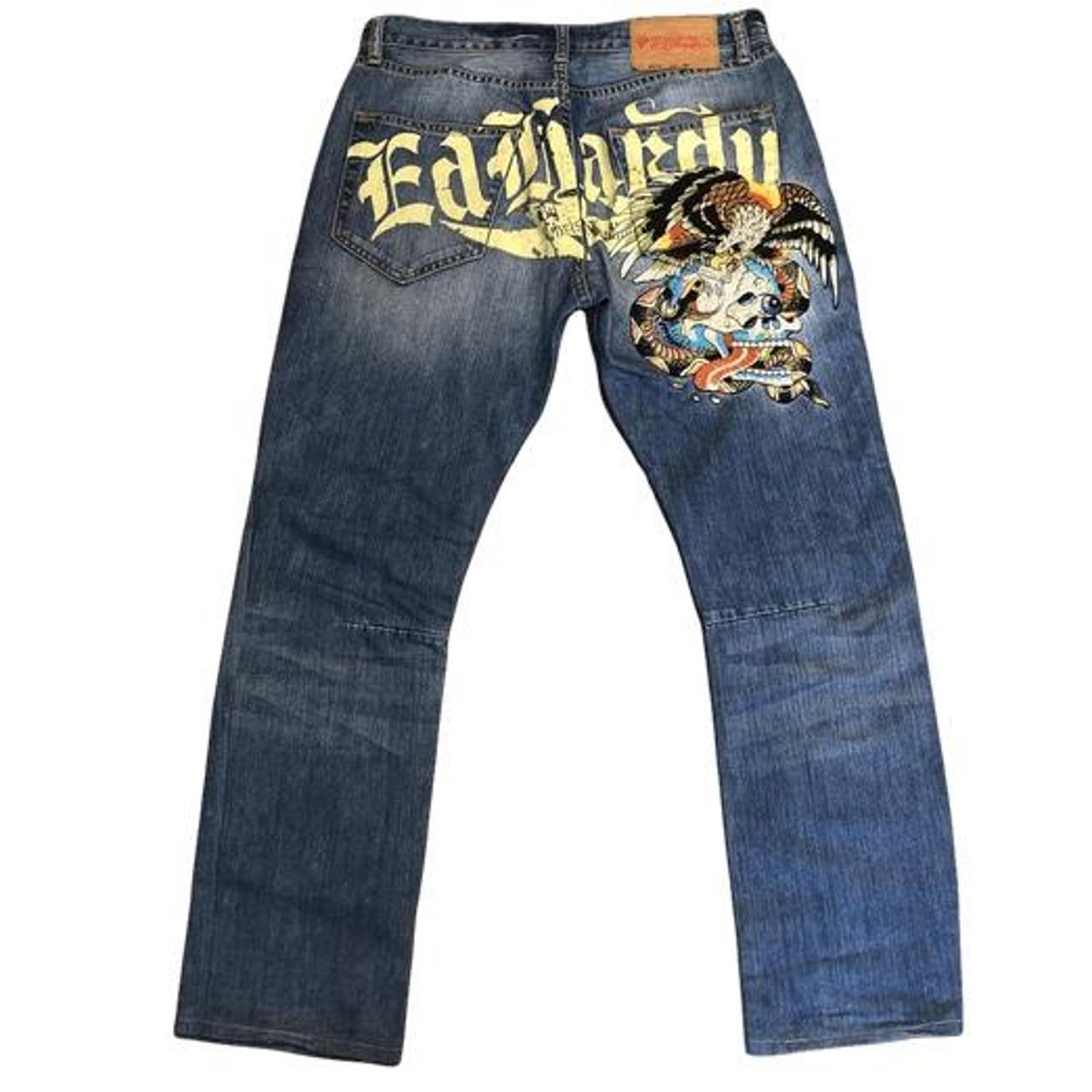 Vintage Rare Y2K Ed Hardy Embroidered Jeans Perfect... - Depop