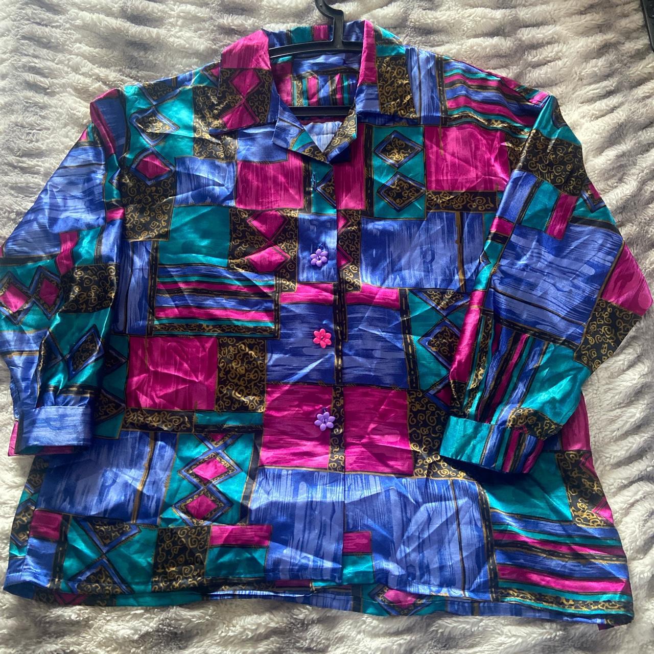 Vintage, Retro Silk Blouse . Lovely Flower Buttons,... - Depop