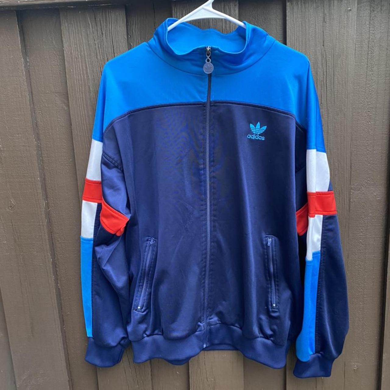 Vintage Adidas track jacket. Red white and blue.... - Depop