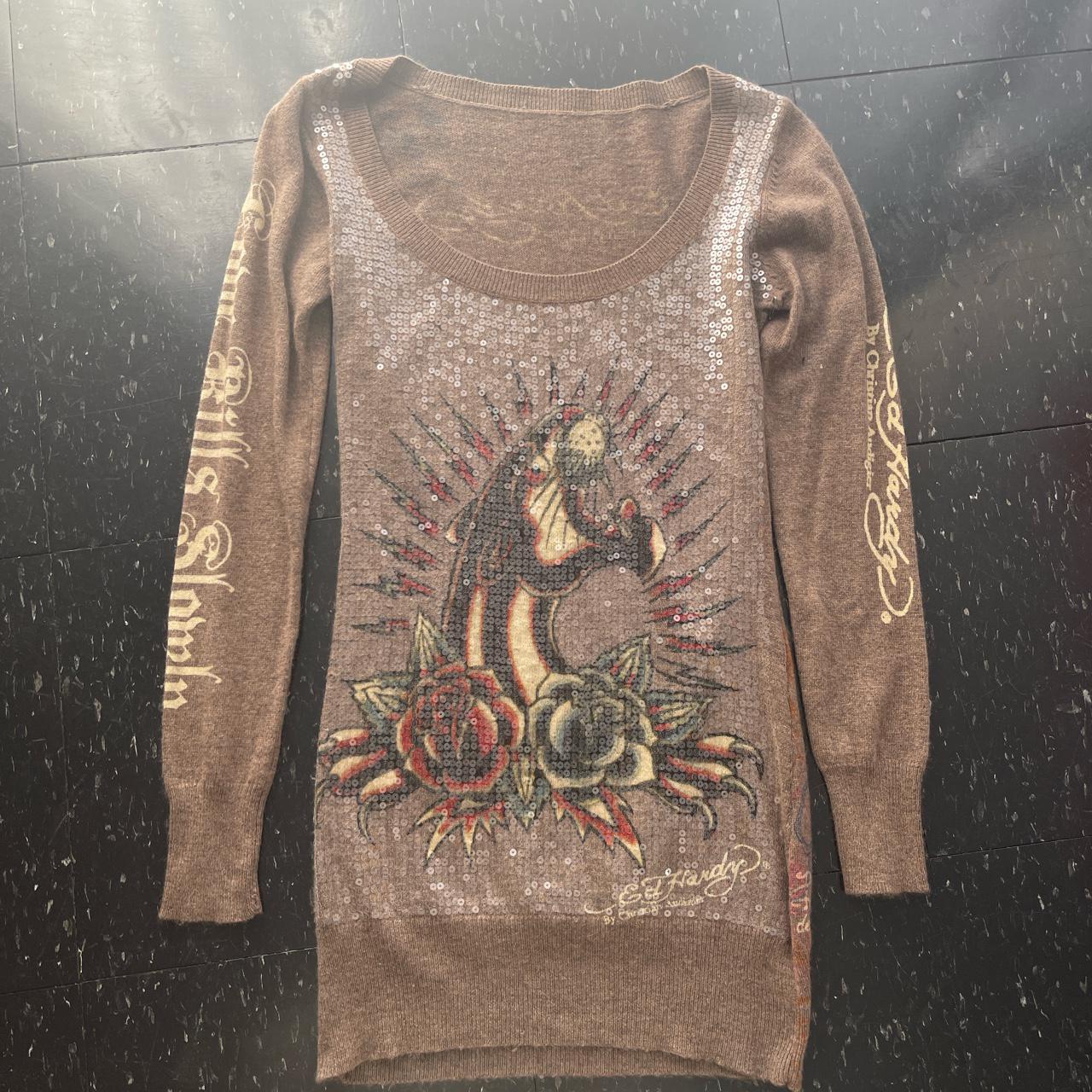 -Ed Hardy sweater -Long sleeve -Scoop... - Depop