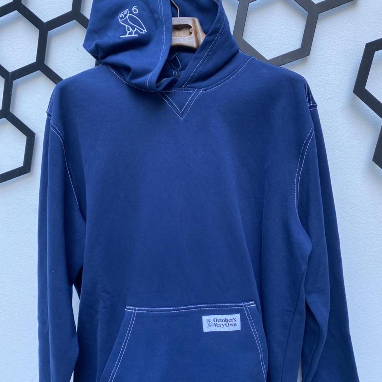 OVO contrast stitch hoodie in navy blue, size is XL,... - Depop