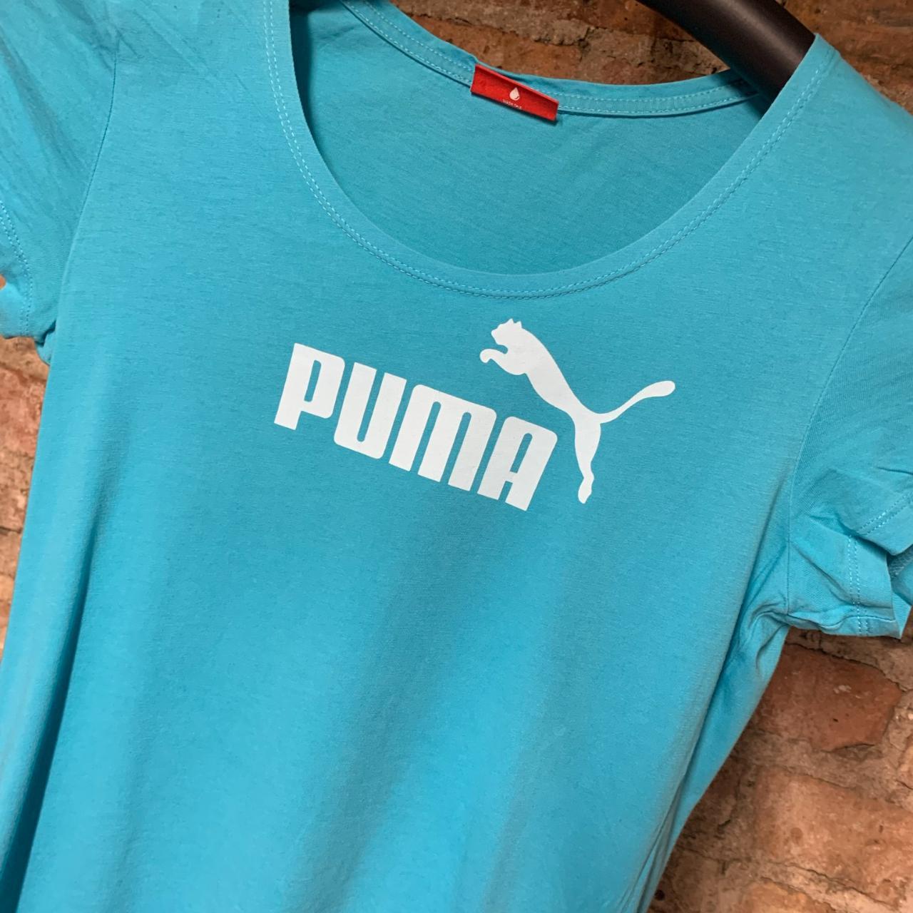 Women's Vintage Puma Spell-out Blue T-Shirt Size 12... - Depop