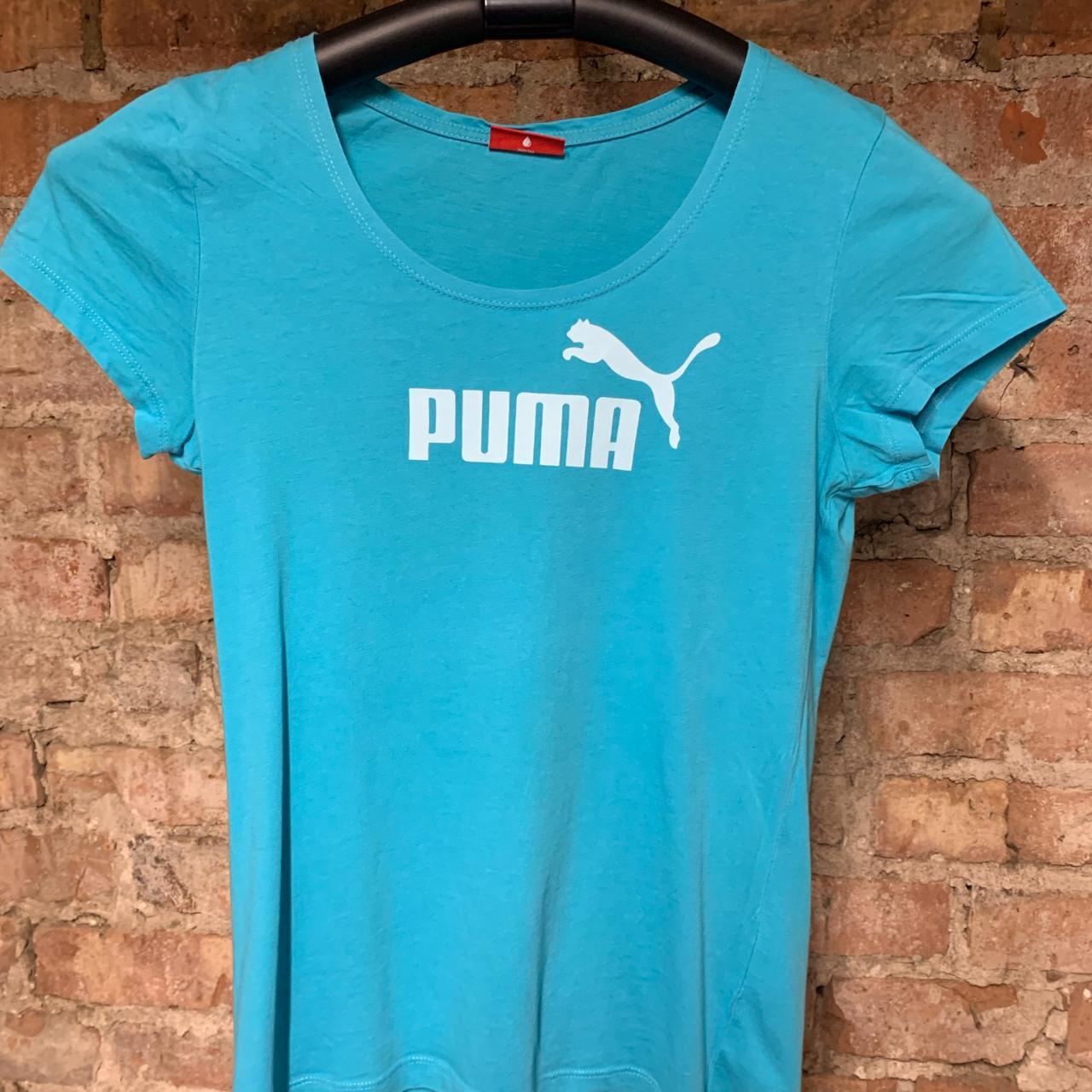 Women's Vintage Puma Spell-out Blue T-Shirt Size 12... - Depop