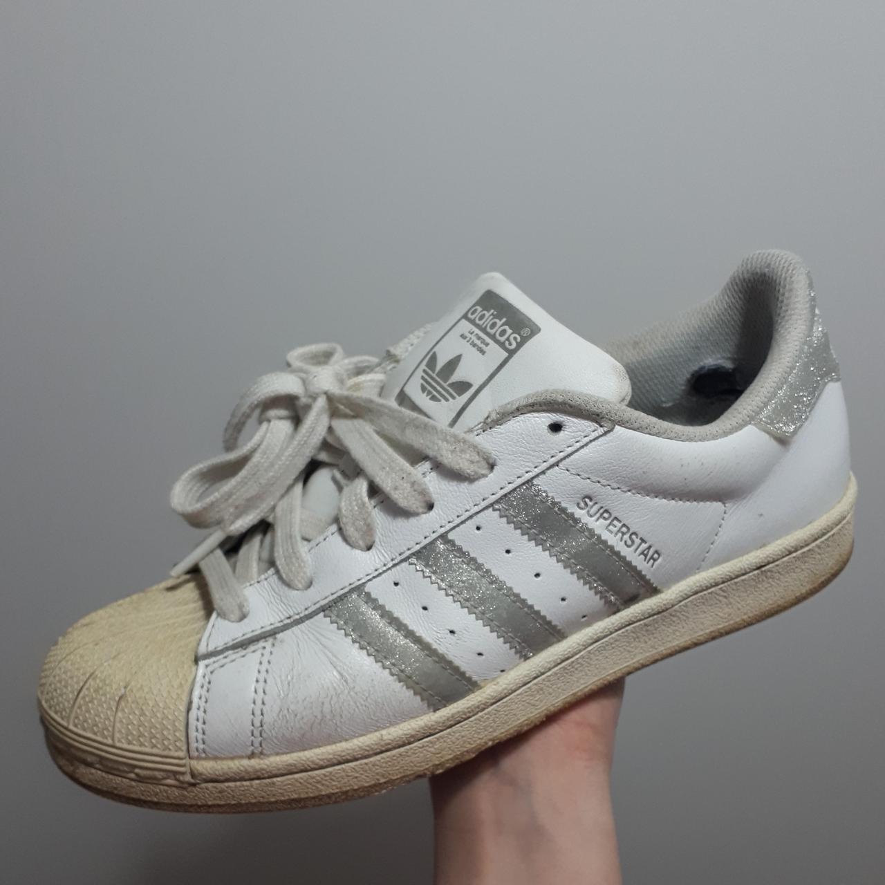 💟 Adidas Superstar Womens trainers white - silver... - Depop