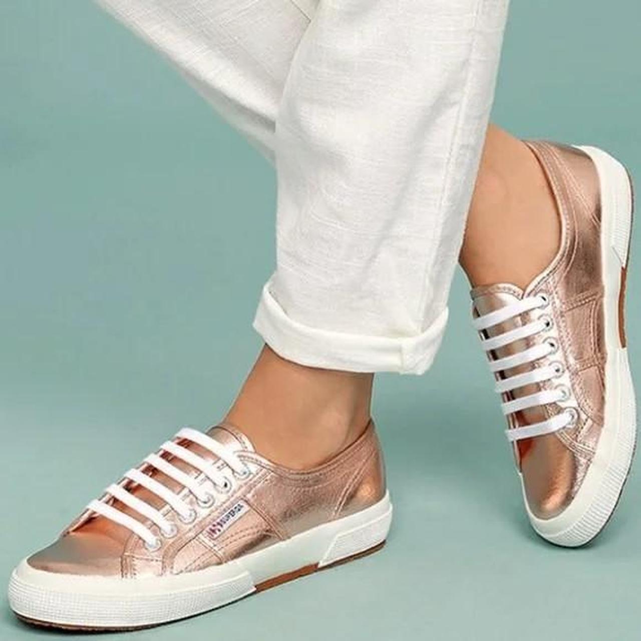 Superga Rose Gold Metallic Flatform Sneakers. Depop