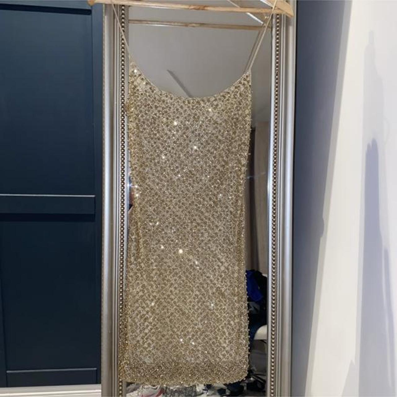 Oh Polly Women's Gold Dress Depop