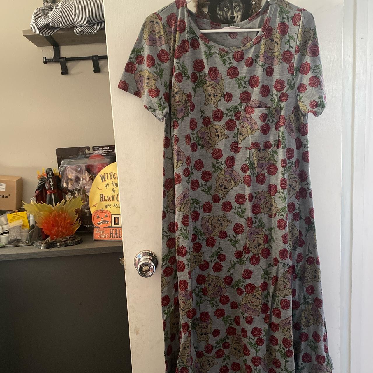 LuLaRoe Women's Grey and Green Dress Depop