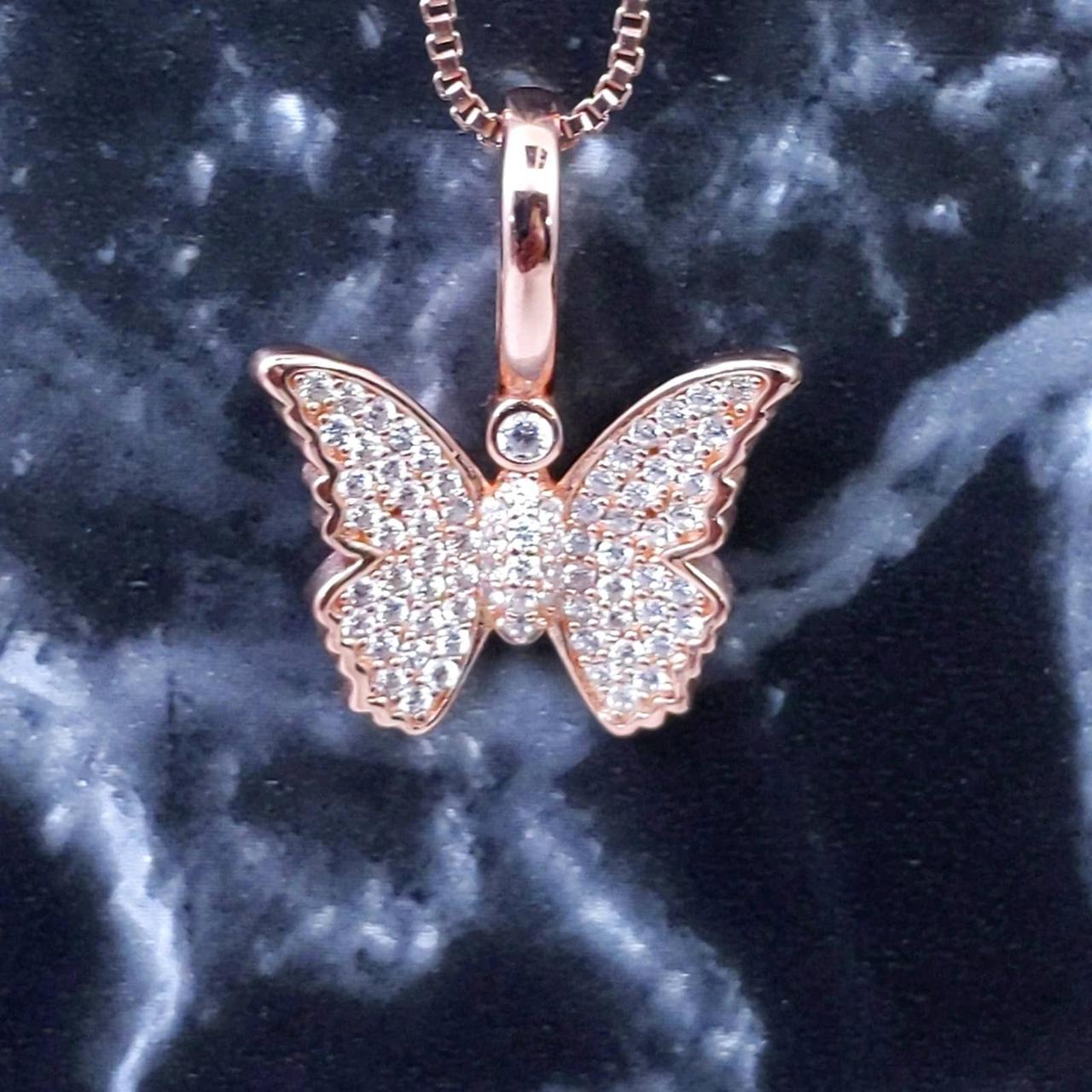 Icy Rose Gold Butterfly Pendant + 18 shops