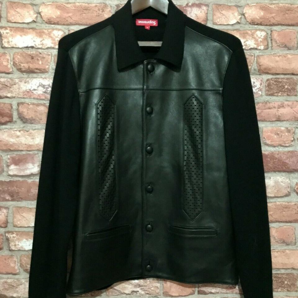 季節感春秋supreme Leather Front Polo Sweater 17AW - レザージャケット