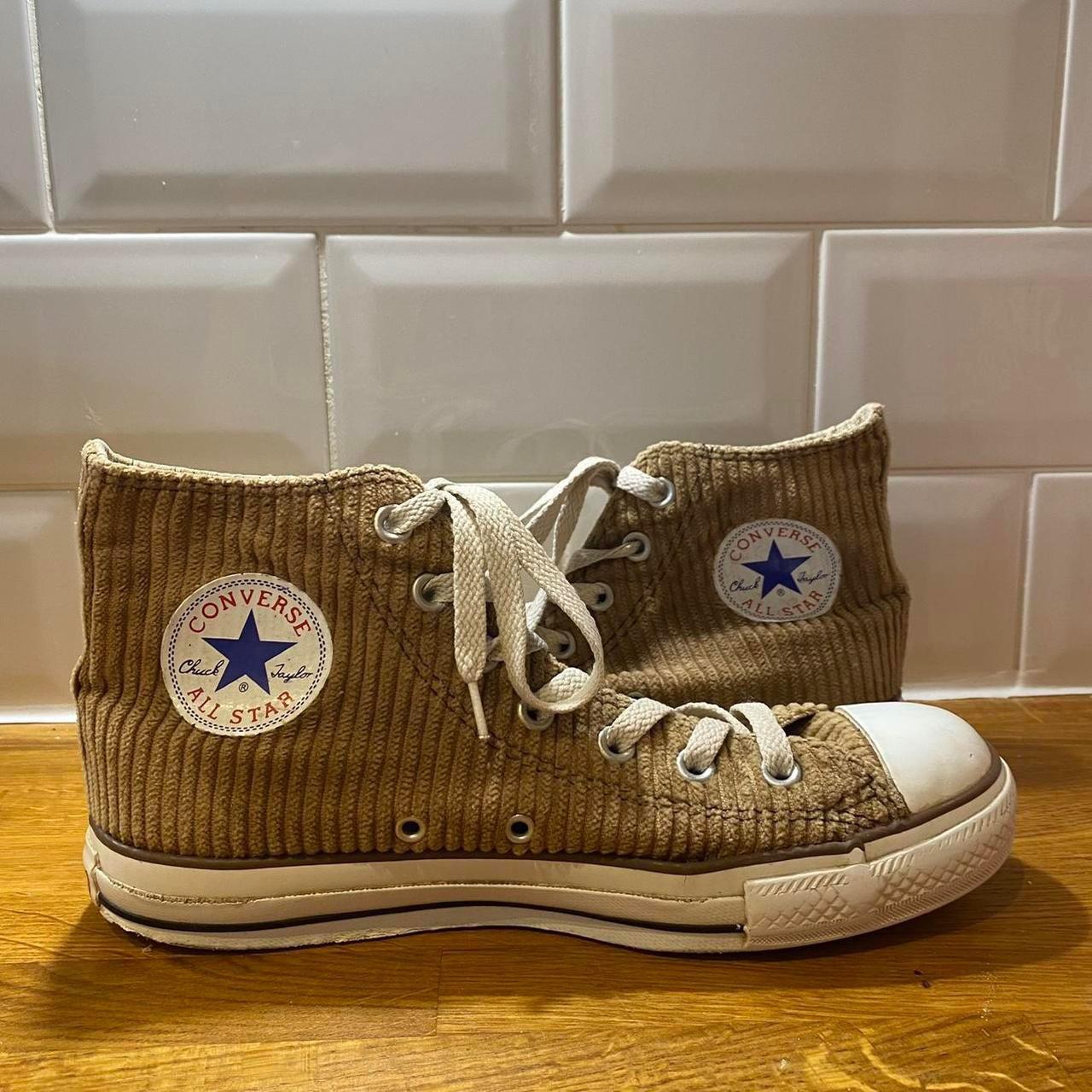 Light Brown corduroy high top converse U.K 6 EU. Depop