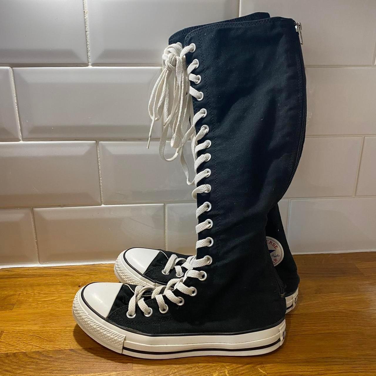 Black white knee high converse U.K 5 EU 37.5 CM... - Depop