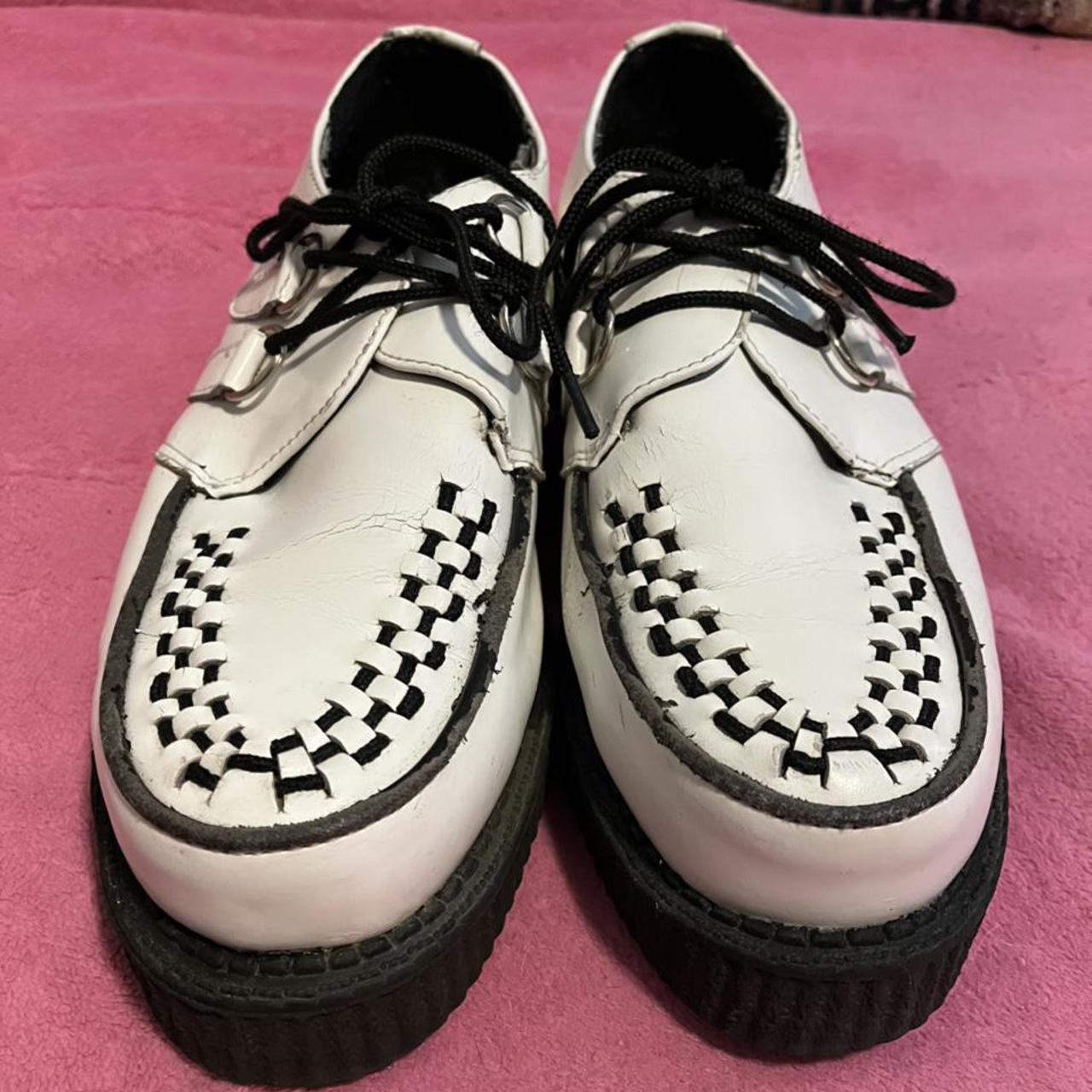 Used white/black leather platform tuk creepers size... Depop