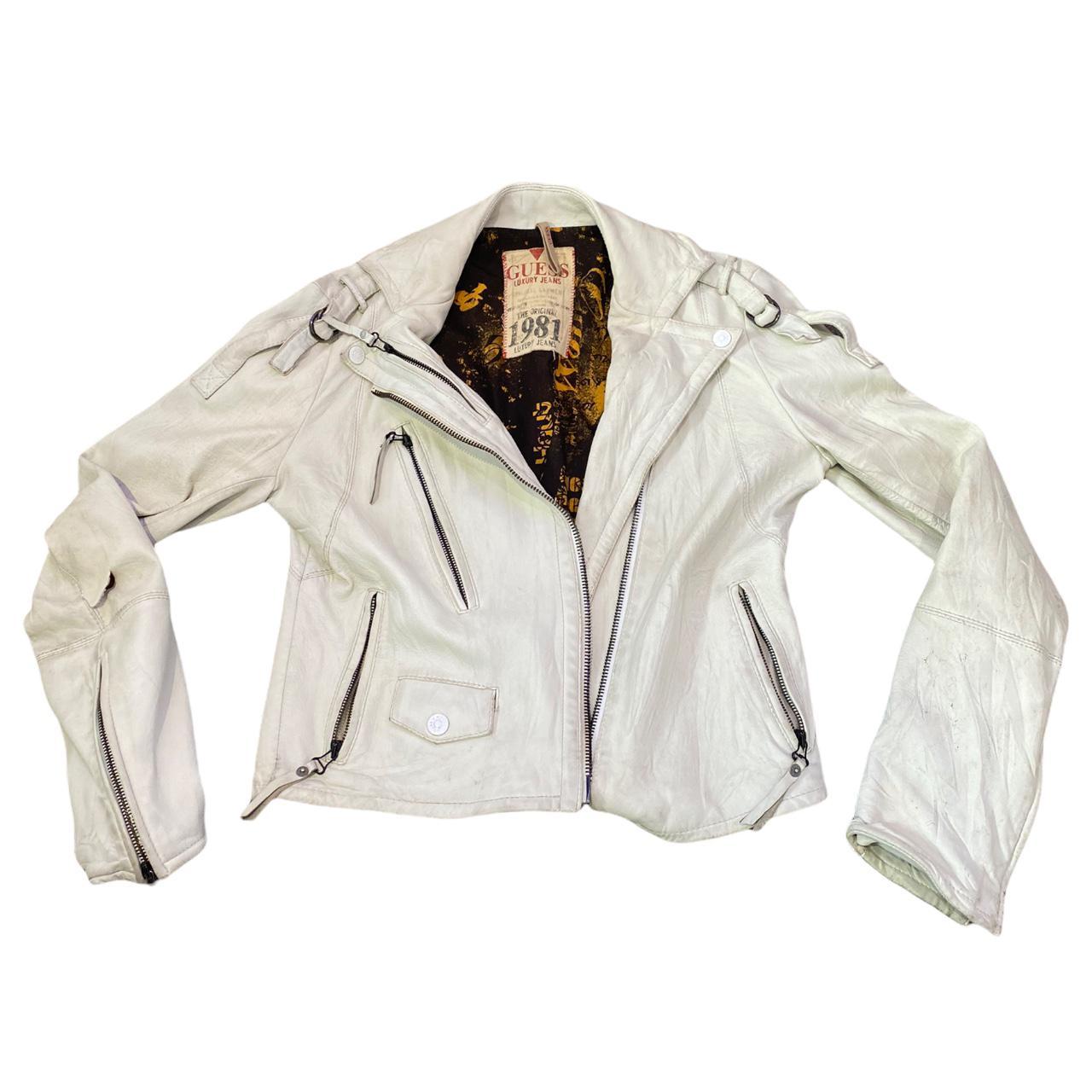 Guess cream leather on sale jacket