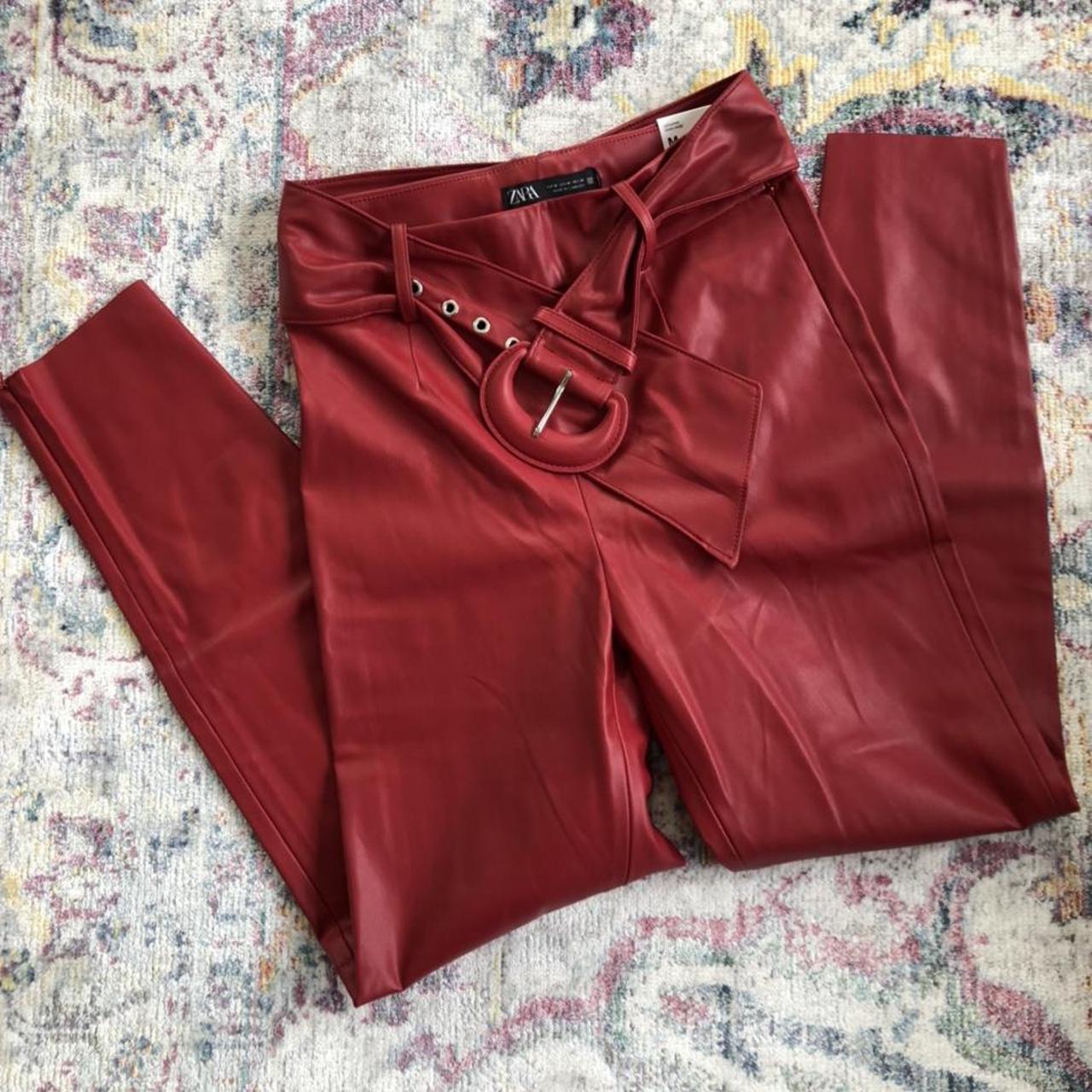 red high waisted leather pants