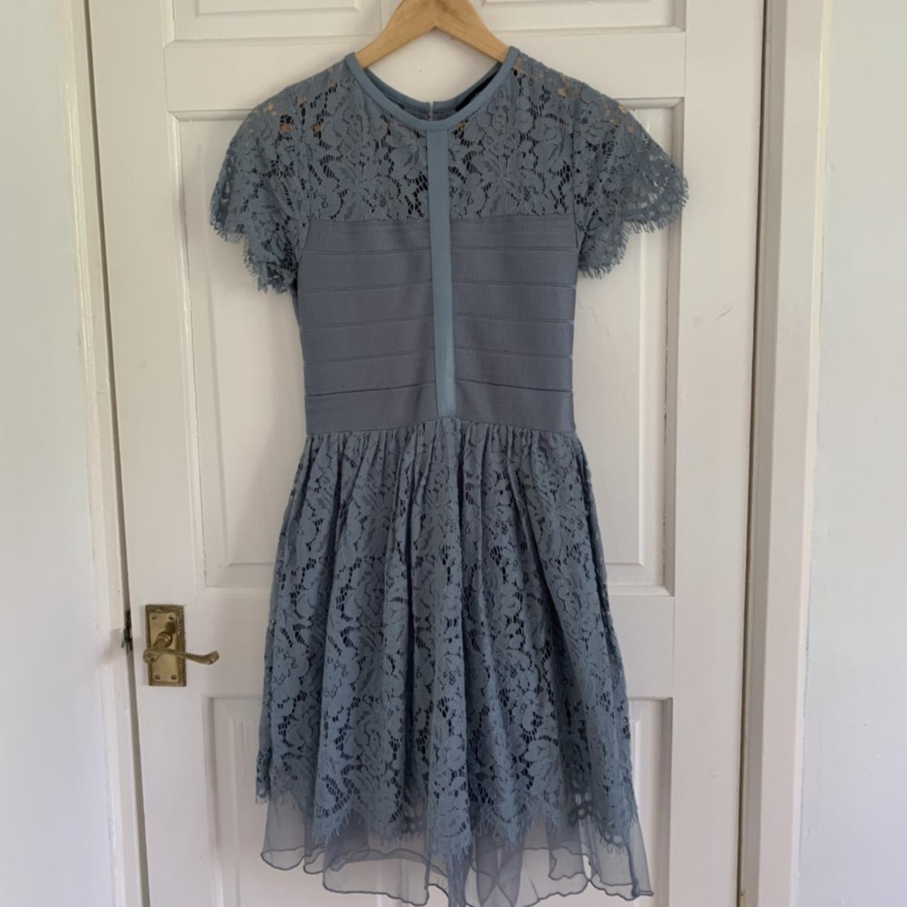 French Connection Flared Lace Dress in Bonfire Blue Depop