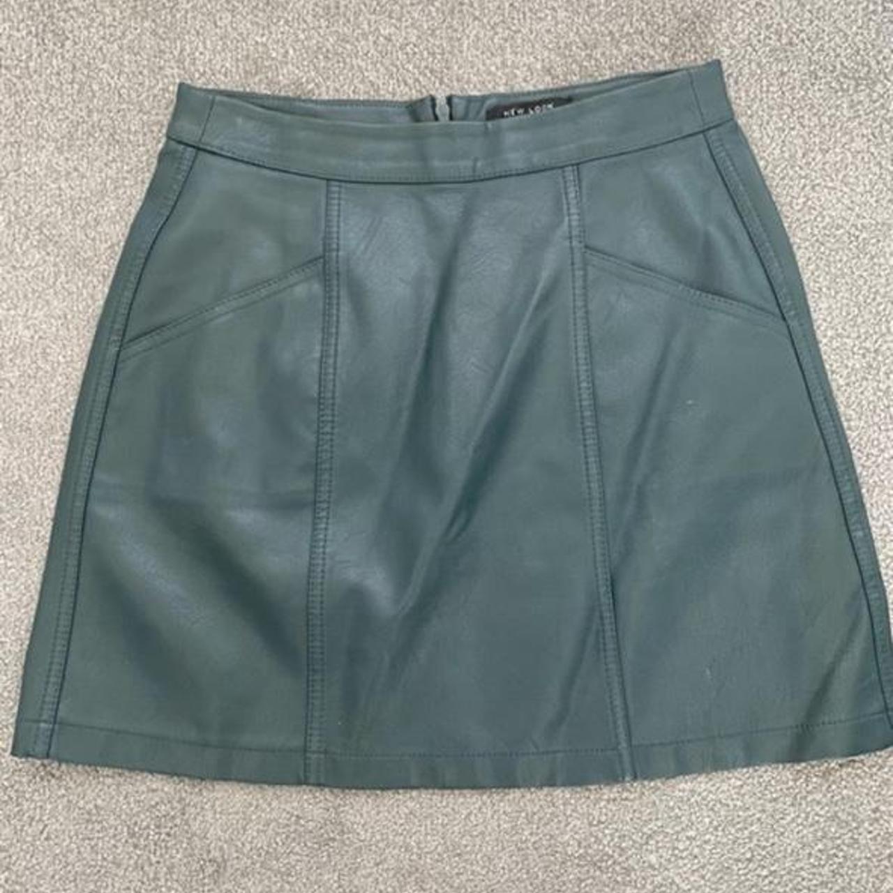 New look bottle green leather look mini skirt - Depop