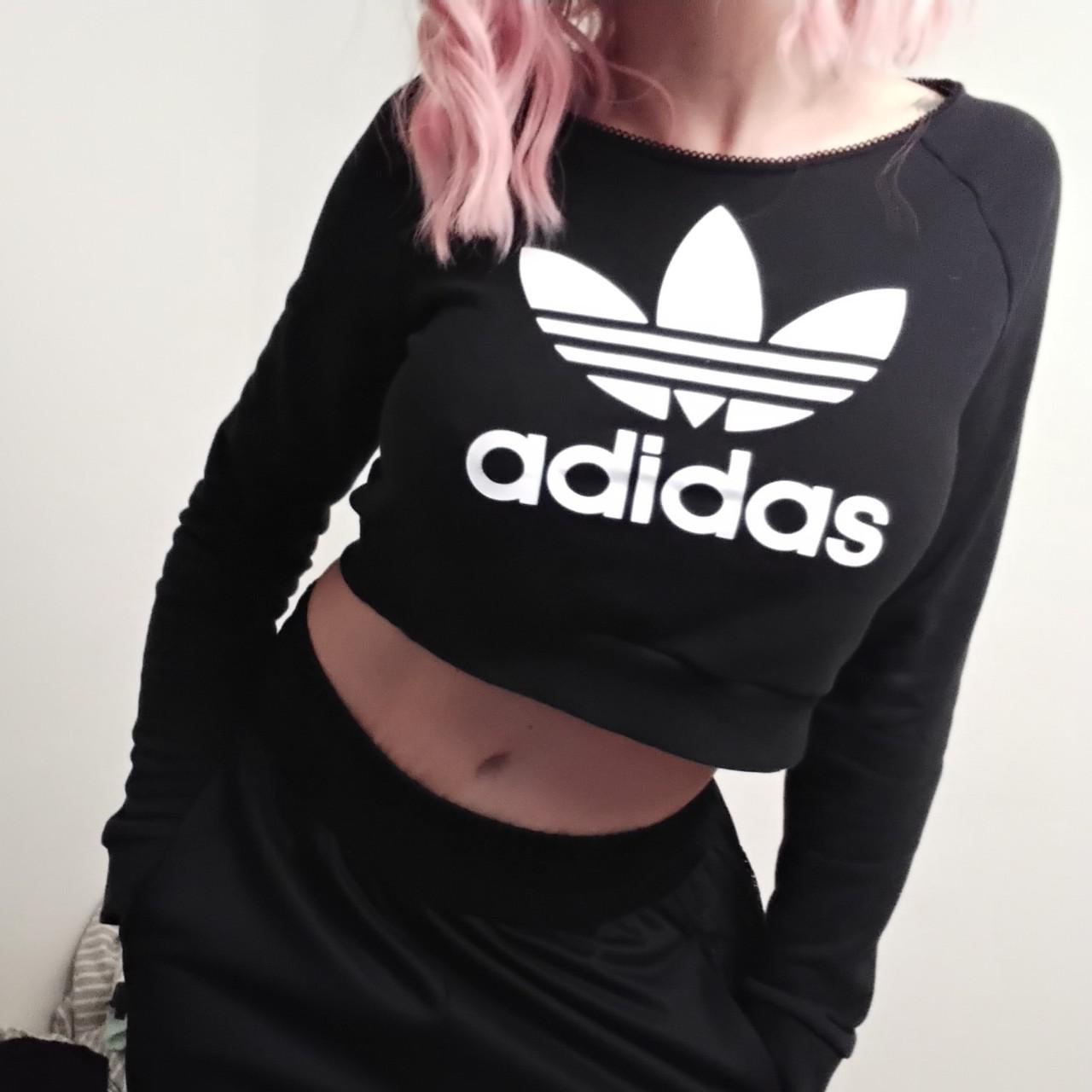 Adidas Women's Black Crop-top | Depop