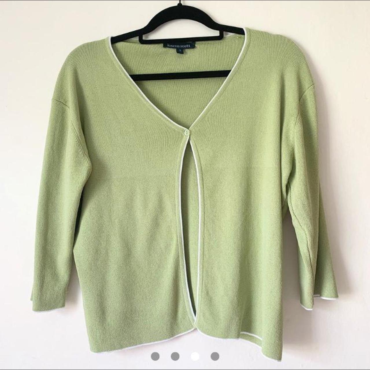 Light green single button cardigan with white hem... - Depop