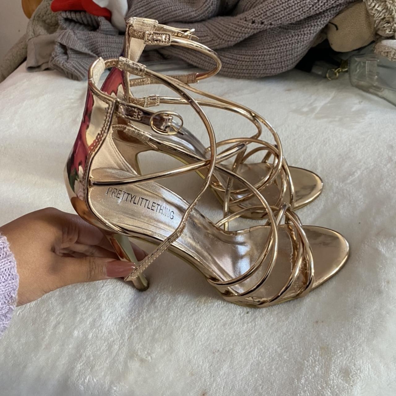 Pretty little thing gold open toe strap heels! Size... - Depop