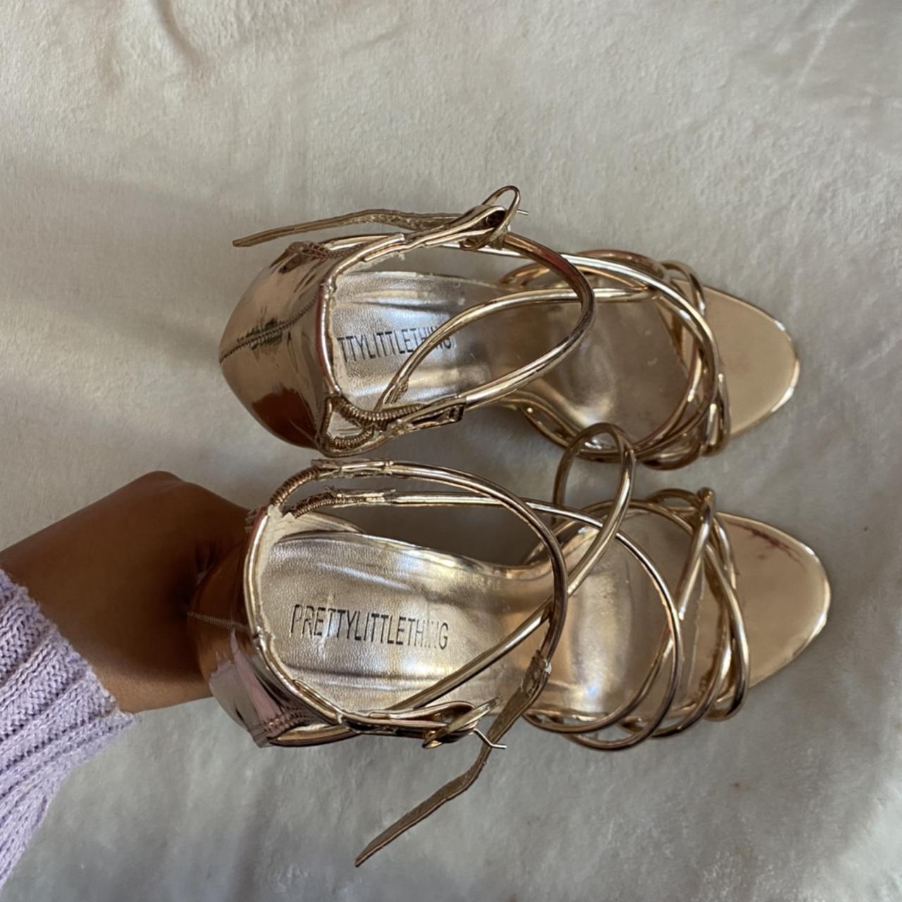 Pretty little thing gold open toe strap heels! Size... - Depop