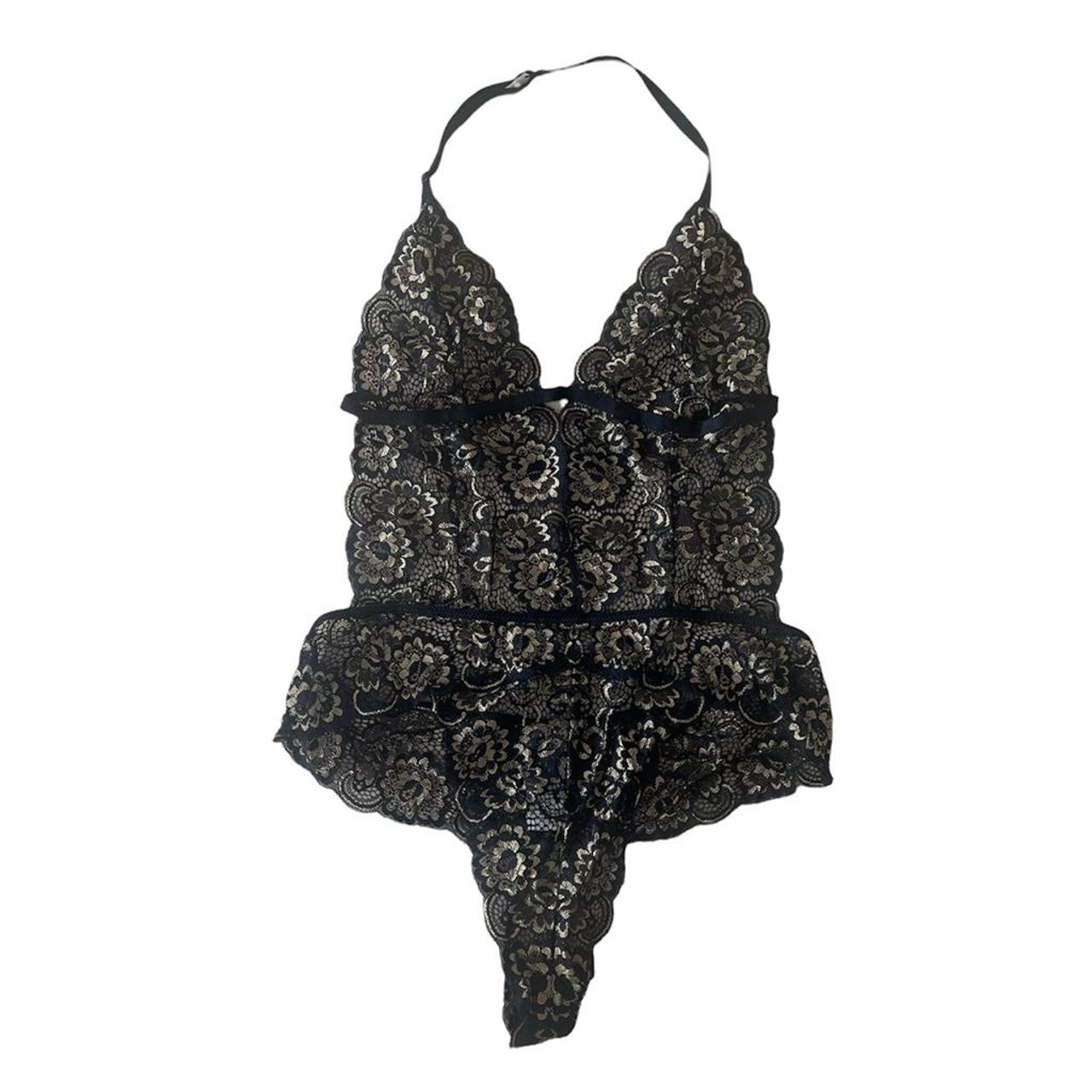 Nordstrom Women's Black and Gold Bodysuit Depop