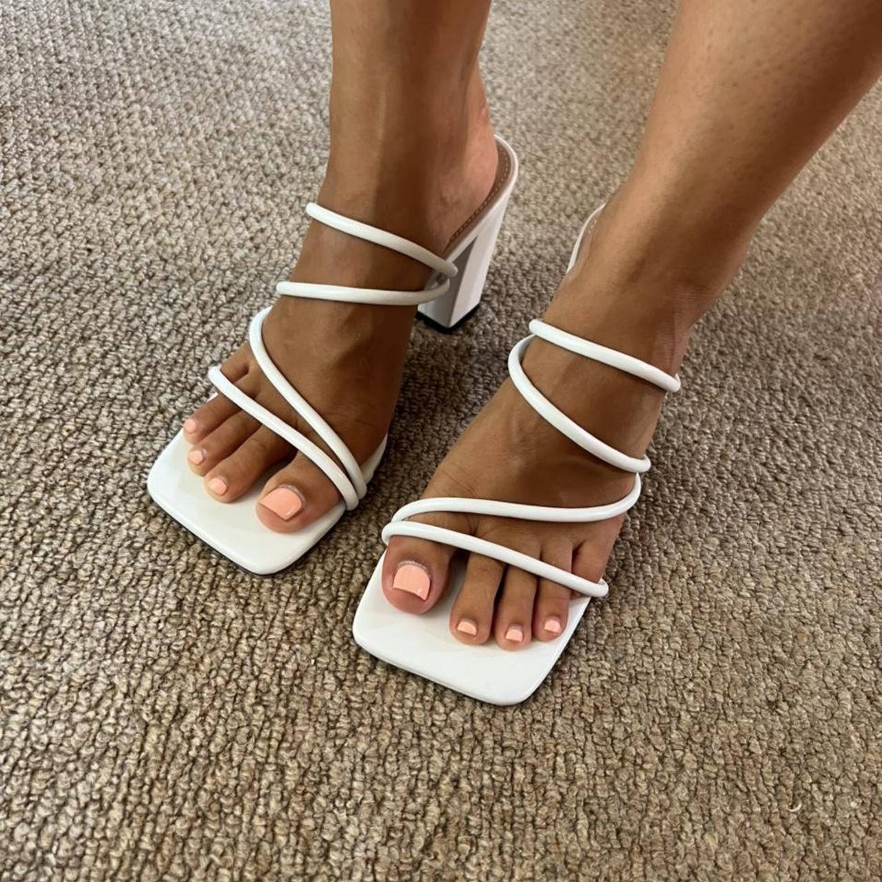 strappy square toe block heels