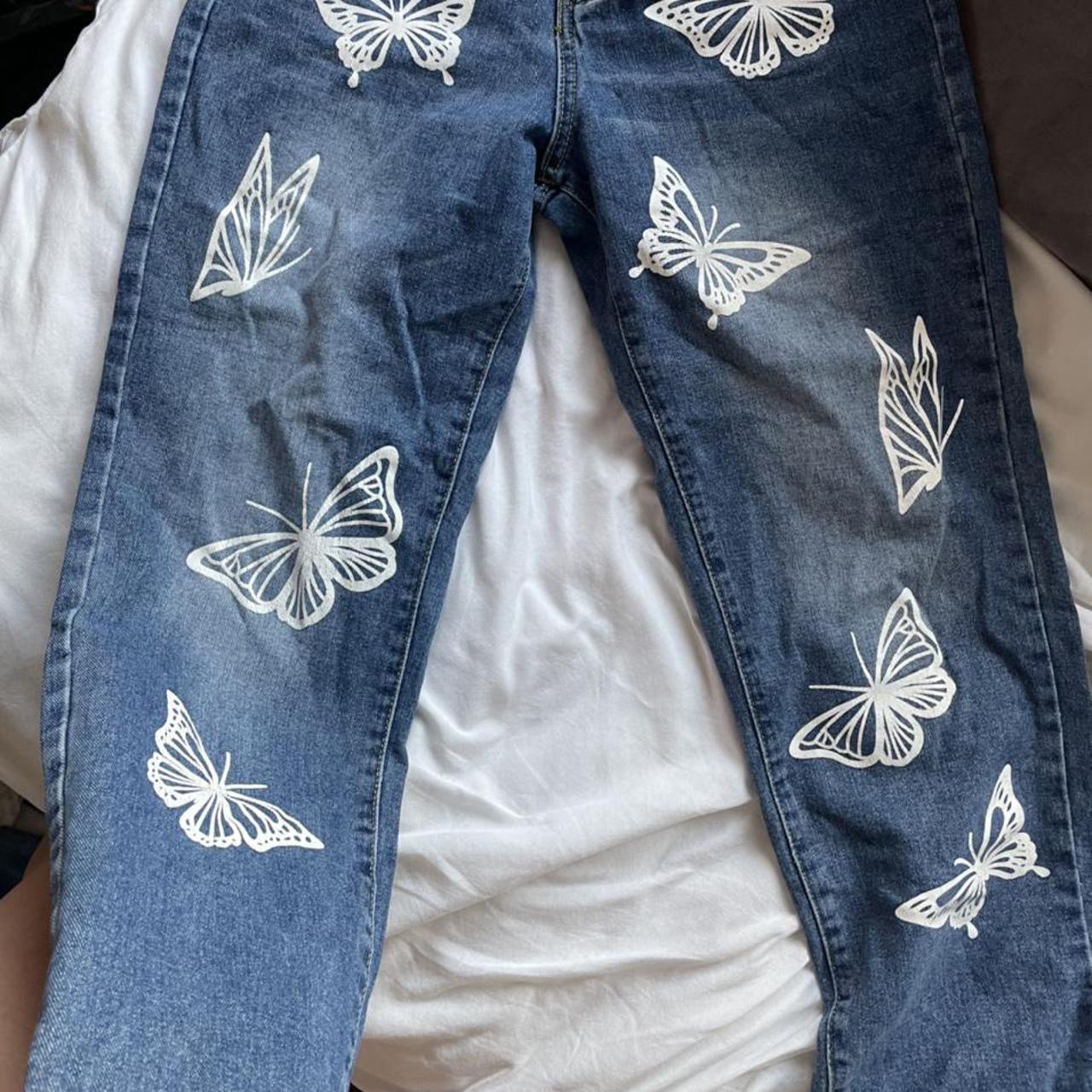 Butterfly Painted Pants Simple Society Pants Womens 00 Blue Denim