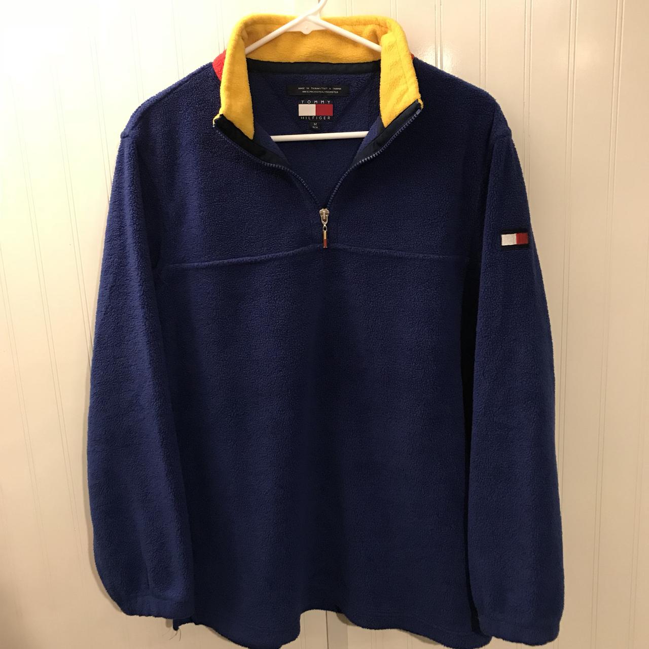 Vintage 90s Tommy Hilfiger Fleece with flag patch on... - Depop