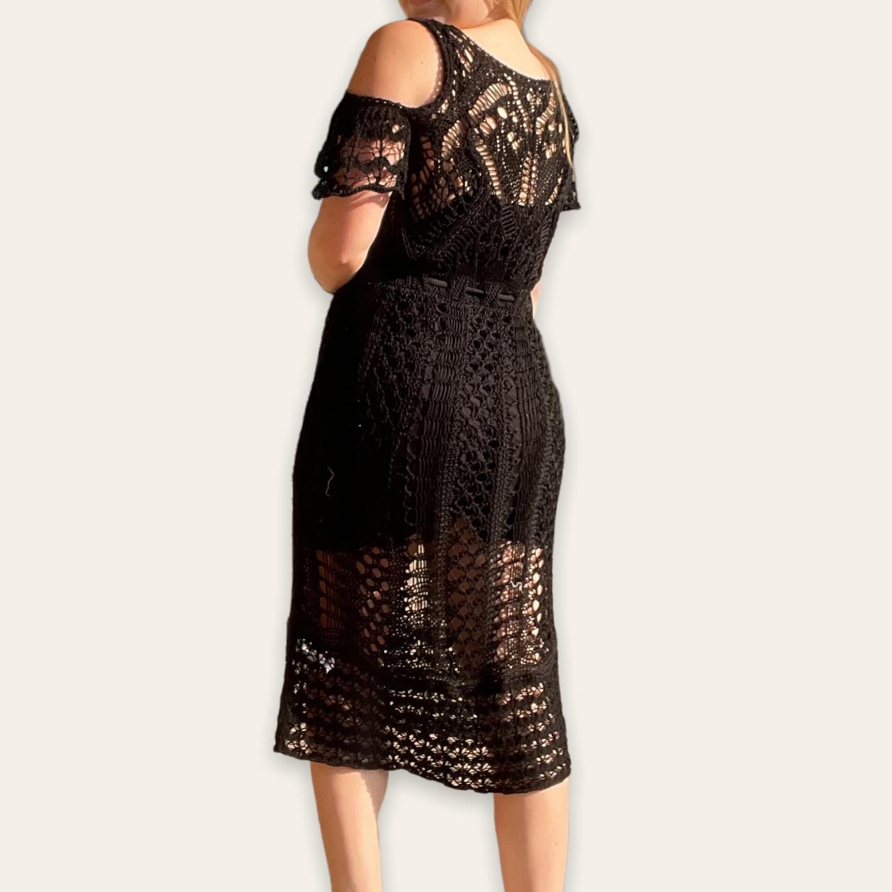 Crochet Midi Length Dress in Black -all over hand... - Depop