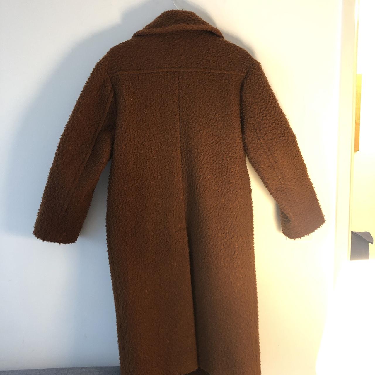 brown oversized wolly winter coat petite size 4 Depop