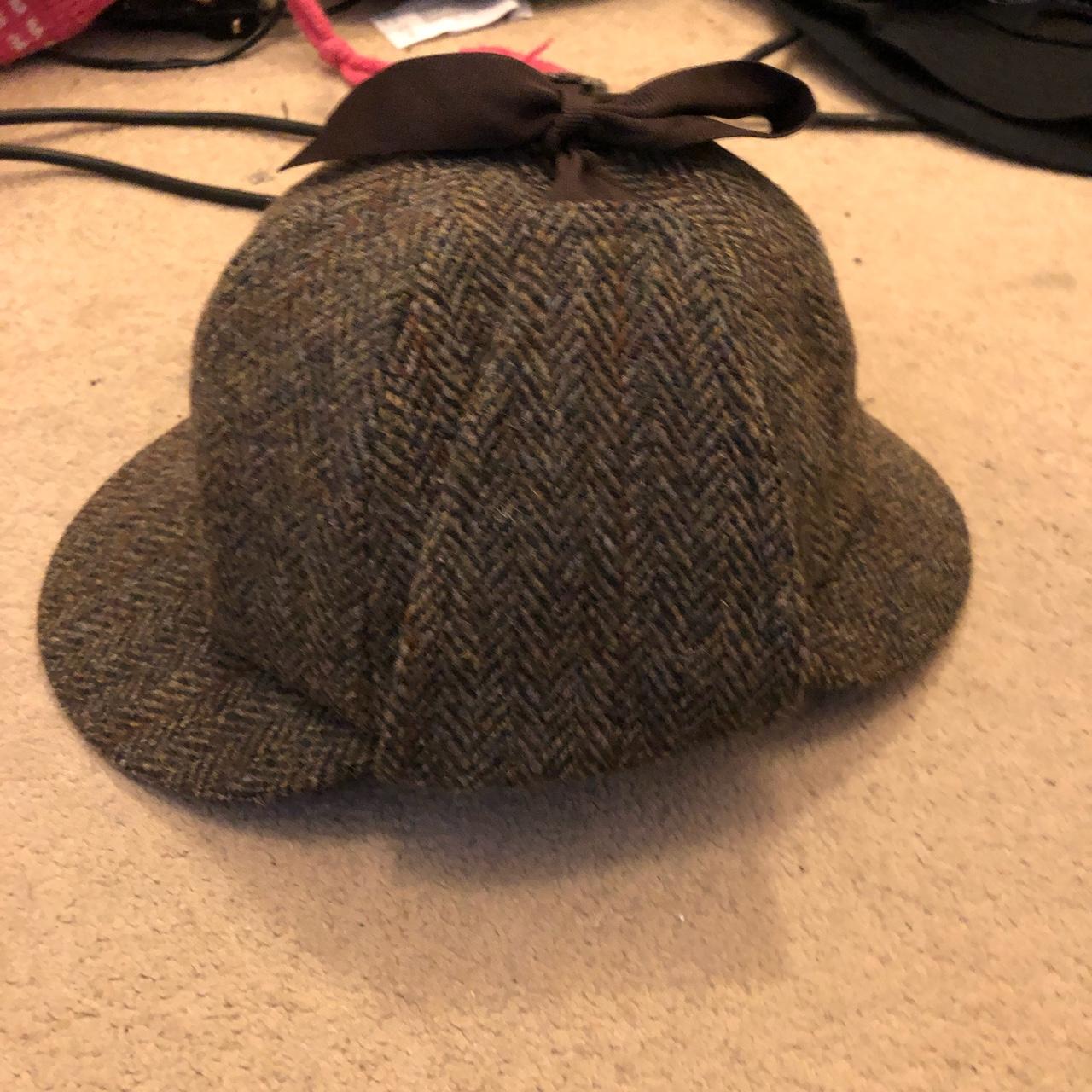 Vintage Harris tweed double peak hat with ear flaps... - Depop