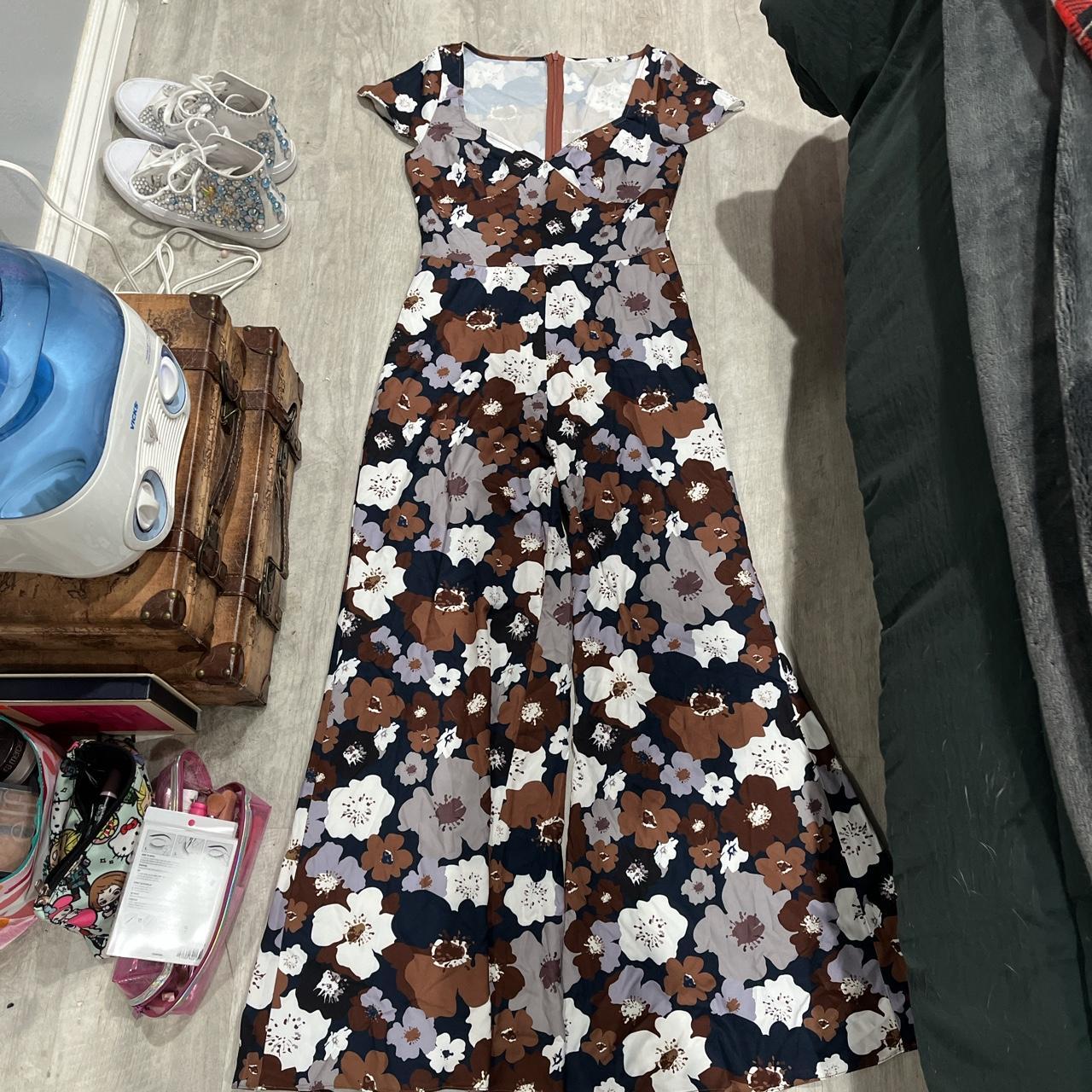 Cider Women's Brown and Blue Jumpsuit Depop