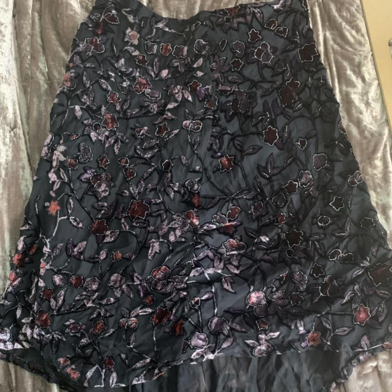 Velvet Burnout Floral Midi Skirt - Size 4/Small -... - Depop