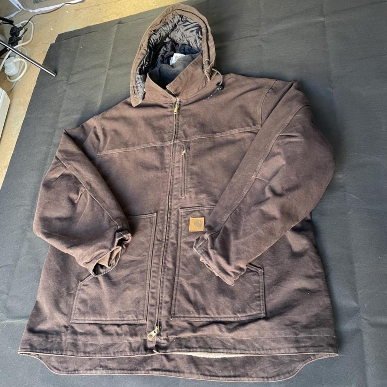 Vintage Carhartt Mens Brown hooded jacket Full zip... - Depop