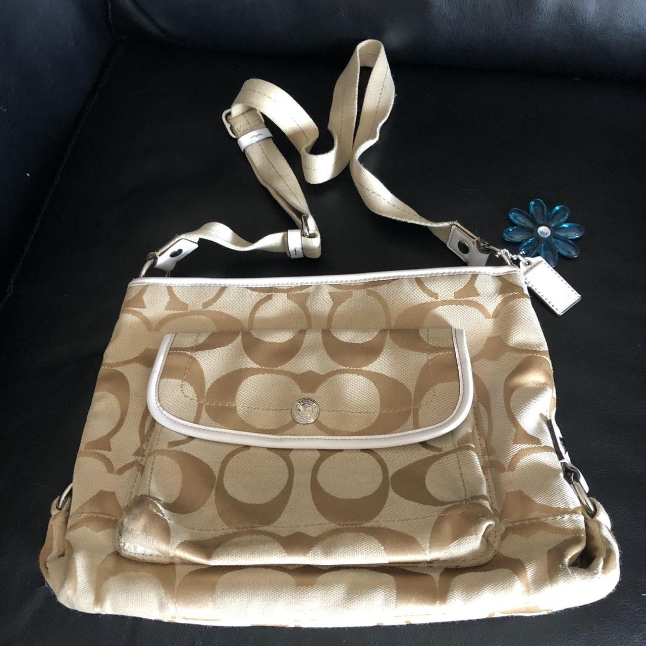 Coach Cassie colorblock crossbody purse in tan/white - Depop