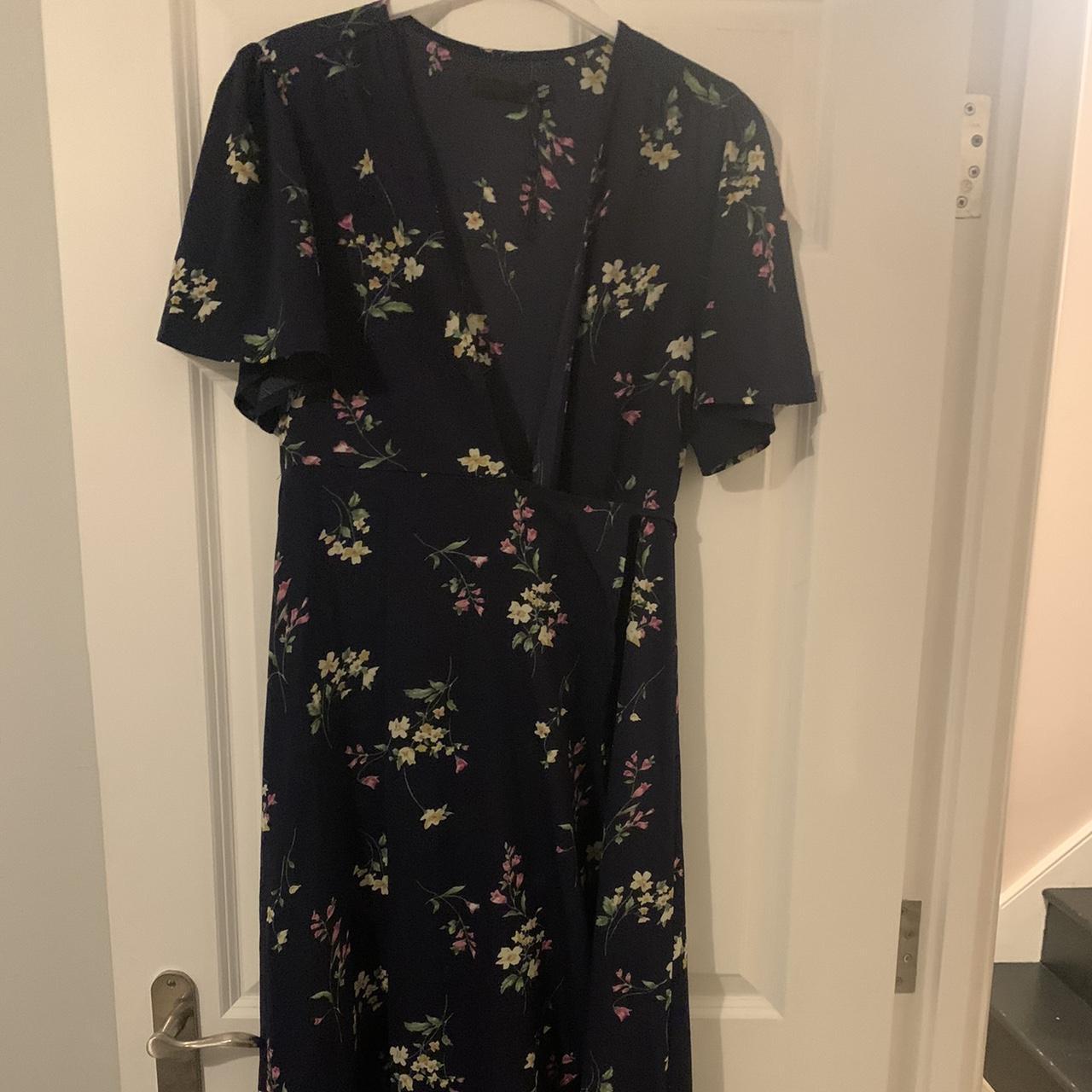 Wrap Dress Navy with floral print Tie waist Would... - Depop