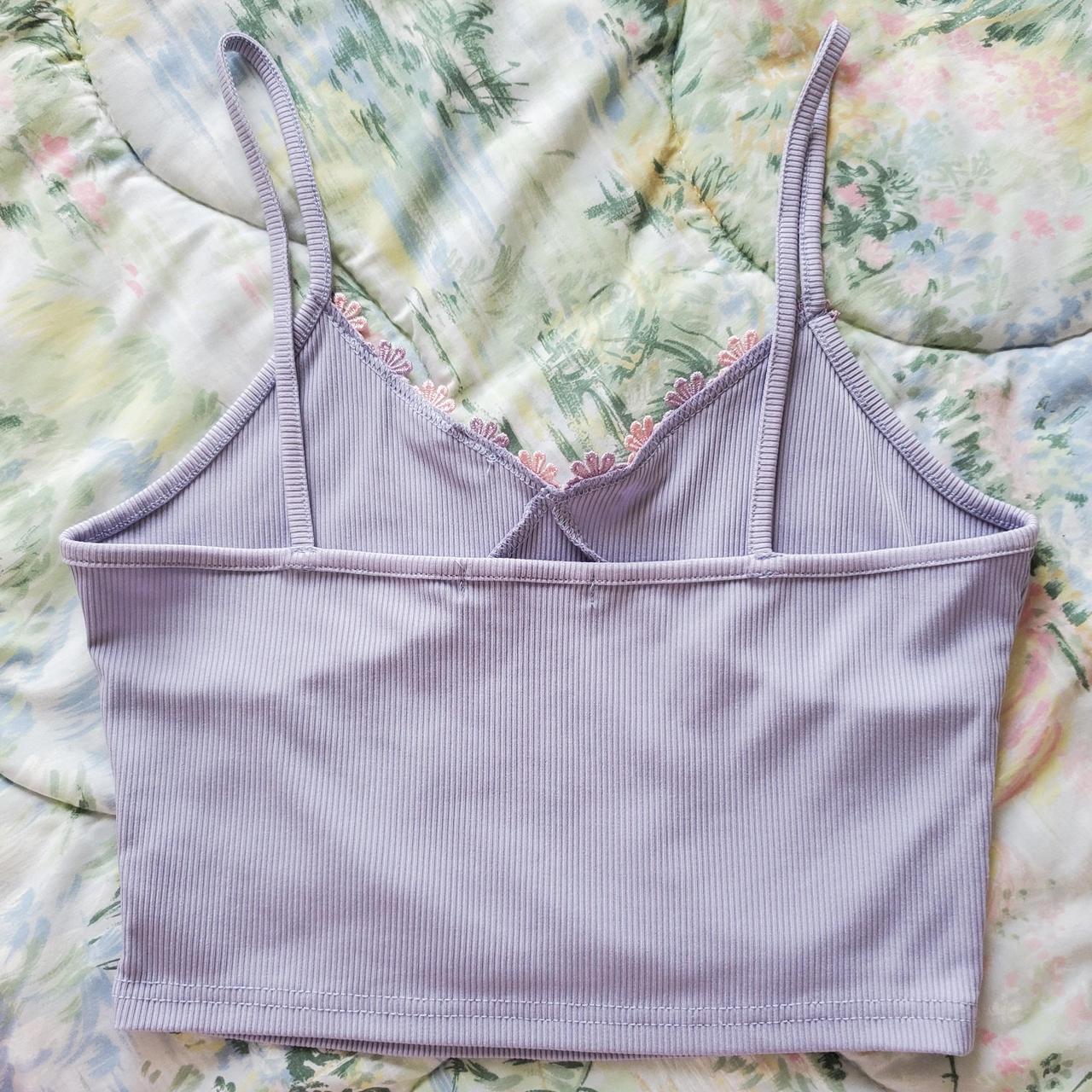 Lilac Flower Embroidery Cropped Cami thrifted size... - Depop