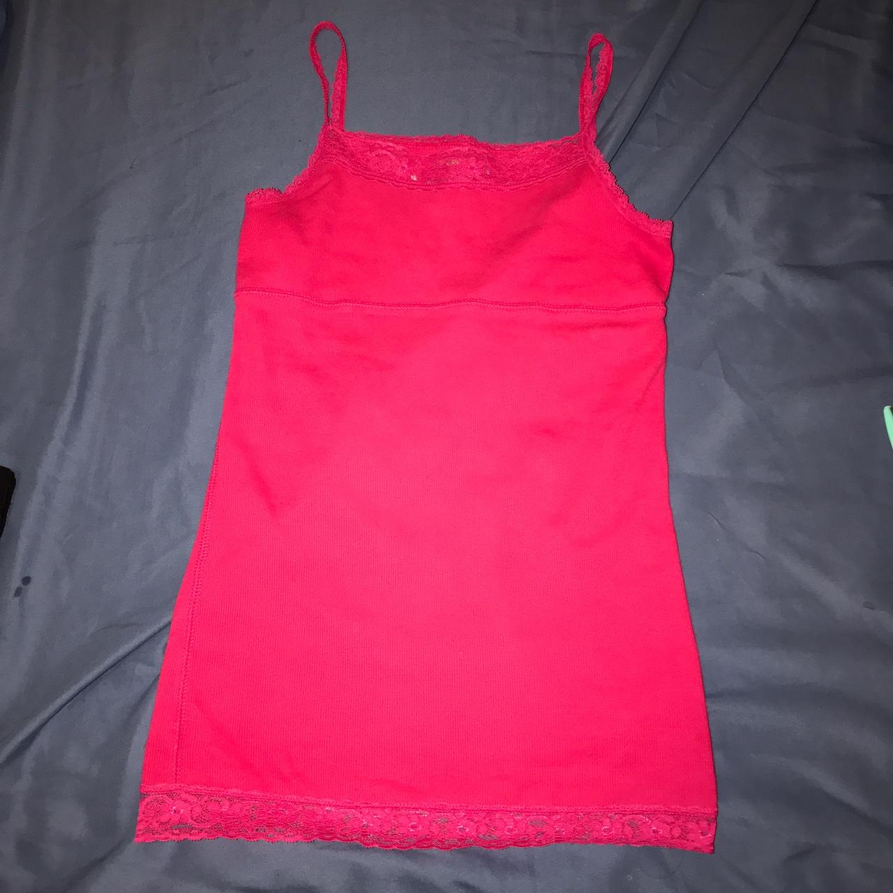 Pink lace Y2K 00s tank top with thick pink ribbon - Depop