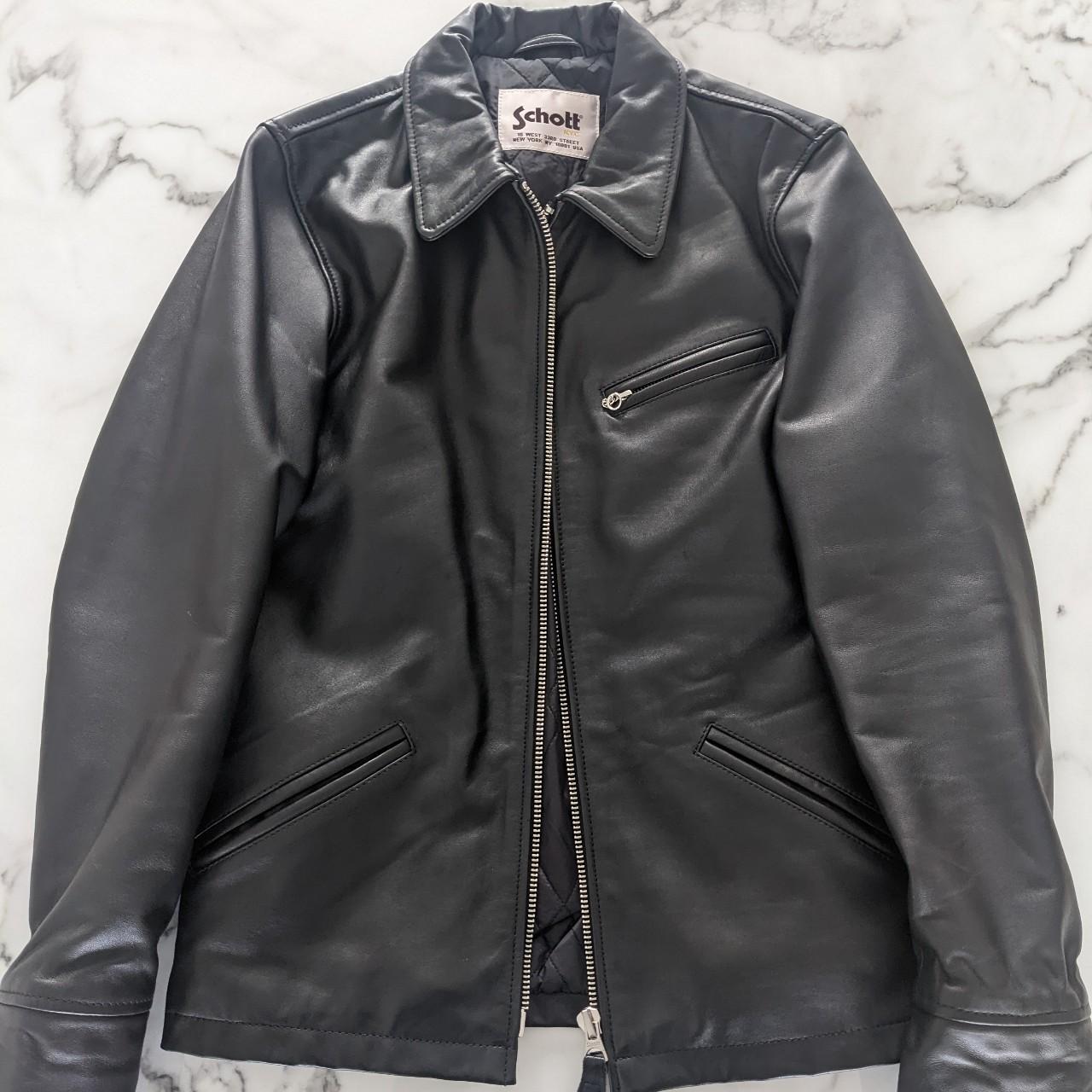 Schott leather jacket in black Size Small Runs a... - Depop