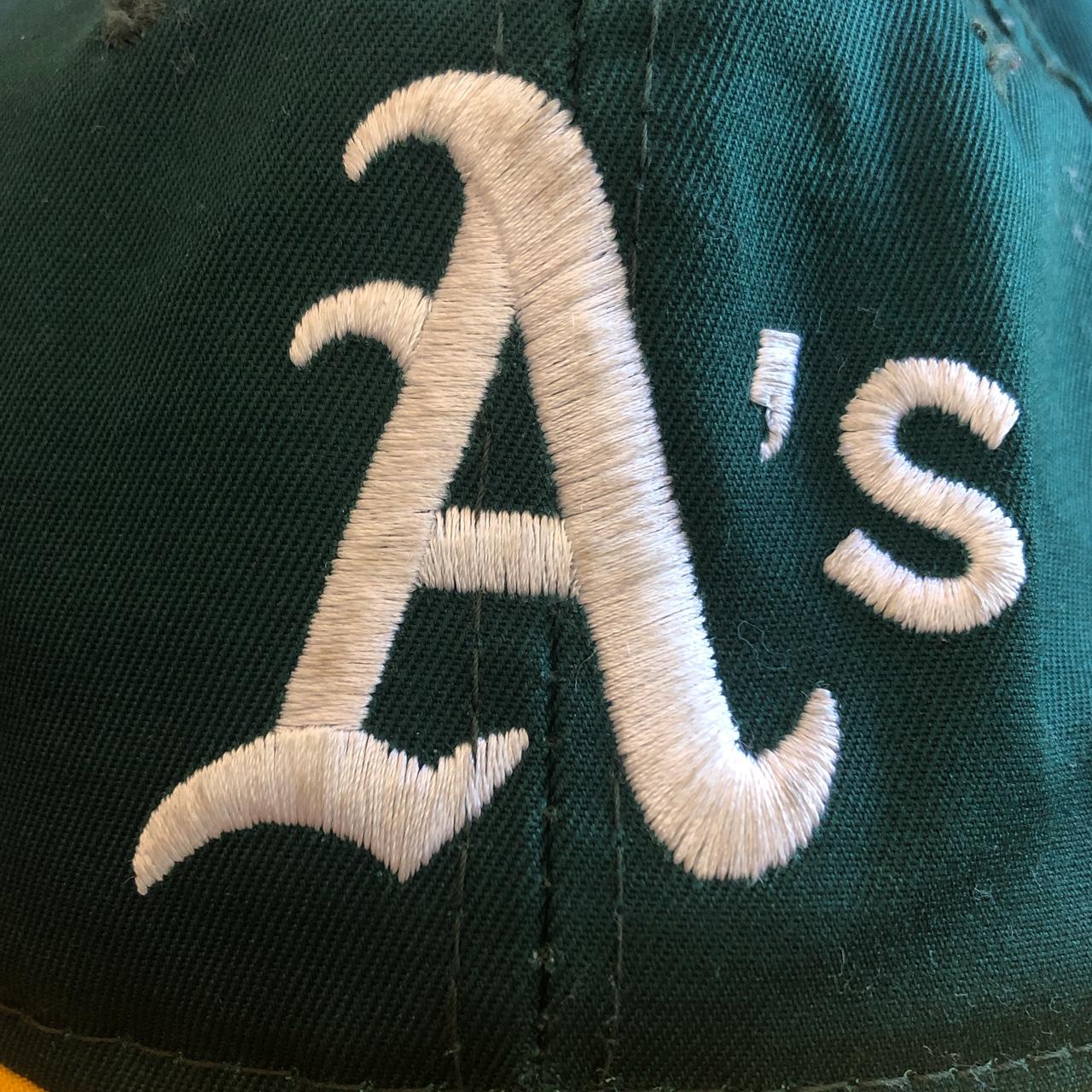 Vintage 90s Oakland A's Green Yellow SnapBack Hat by - Depop