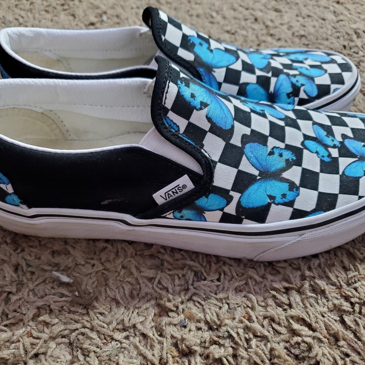 Butterfly Checkerboard Slip Blue Butterfly Vans Blue Butterfly Vans