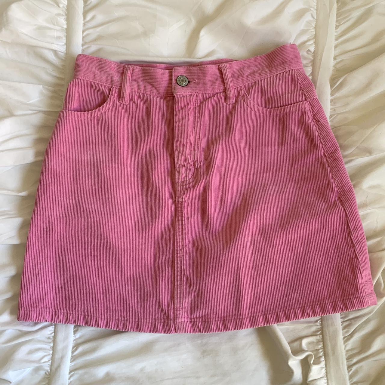 pink juliette corduroy skirt from brandy melville... - Depop