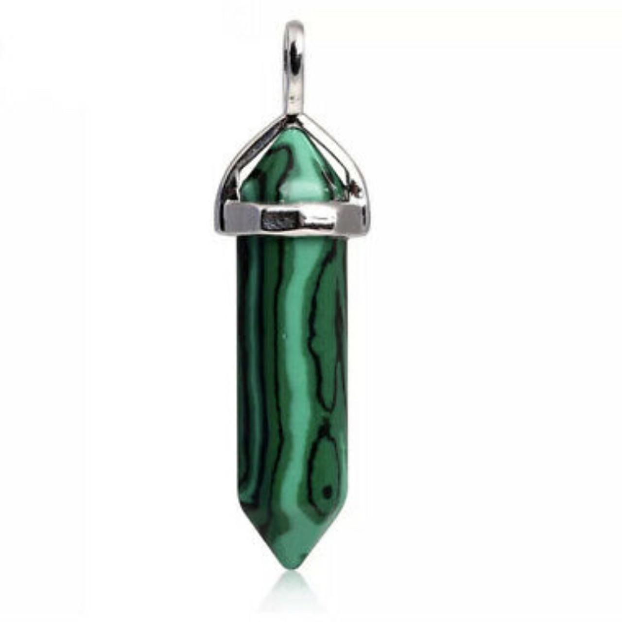 Imitation Malachite crystal pendant necklace 32 mm... - Depop