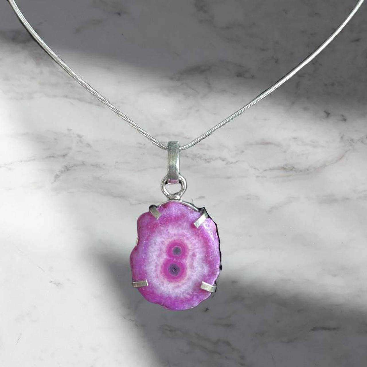 Druzy pendant 925 sterling silver necklace Pink... Depop