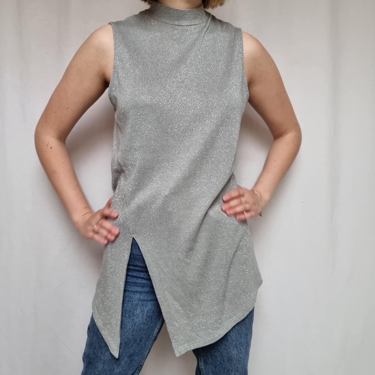 Metallic Grey/Silver Longline Vest Make a... - Depop