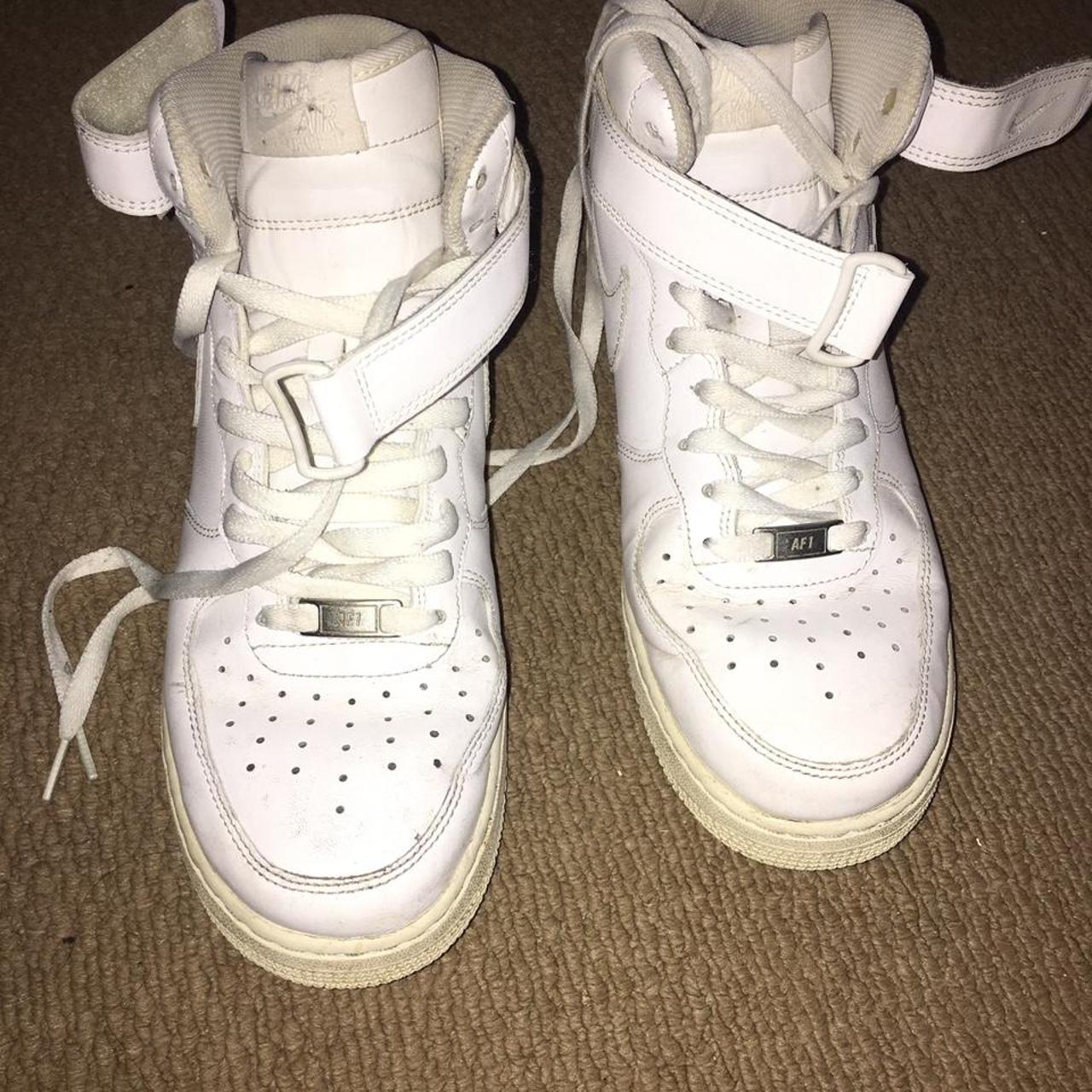 WHITE HIGH TOP AIR FORCE 1 a few creases worn a... - Depop