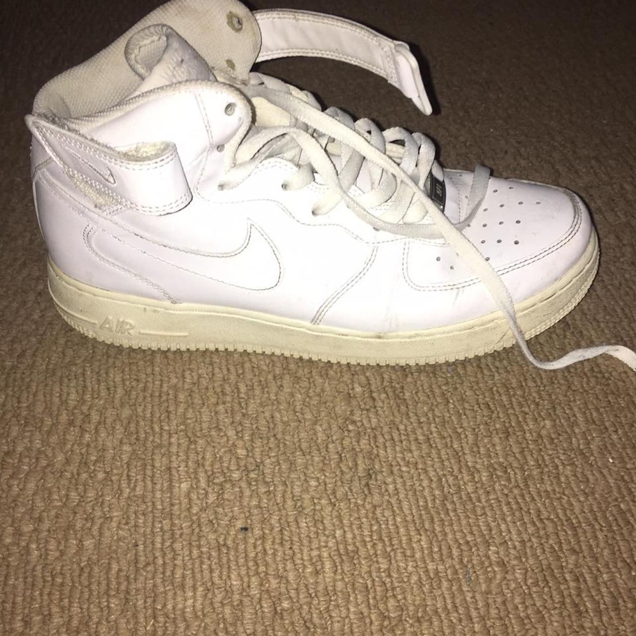 WHITE HIGH TOP AIR FORCE 1 a few creases worn a... - Depop